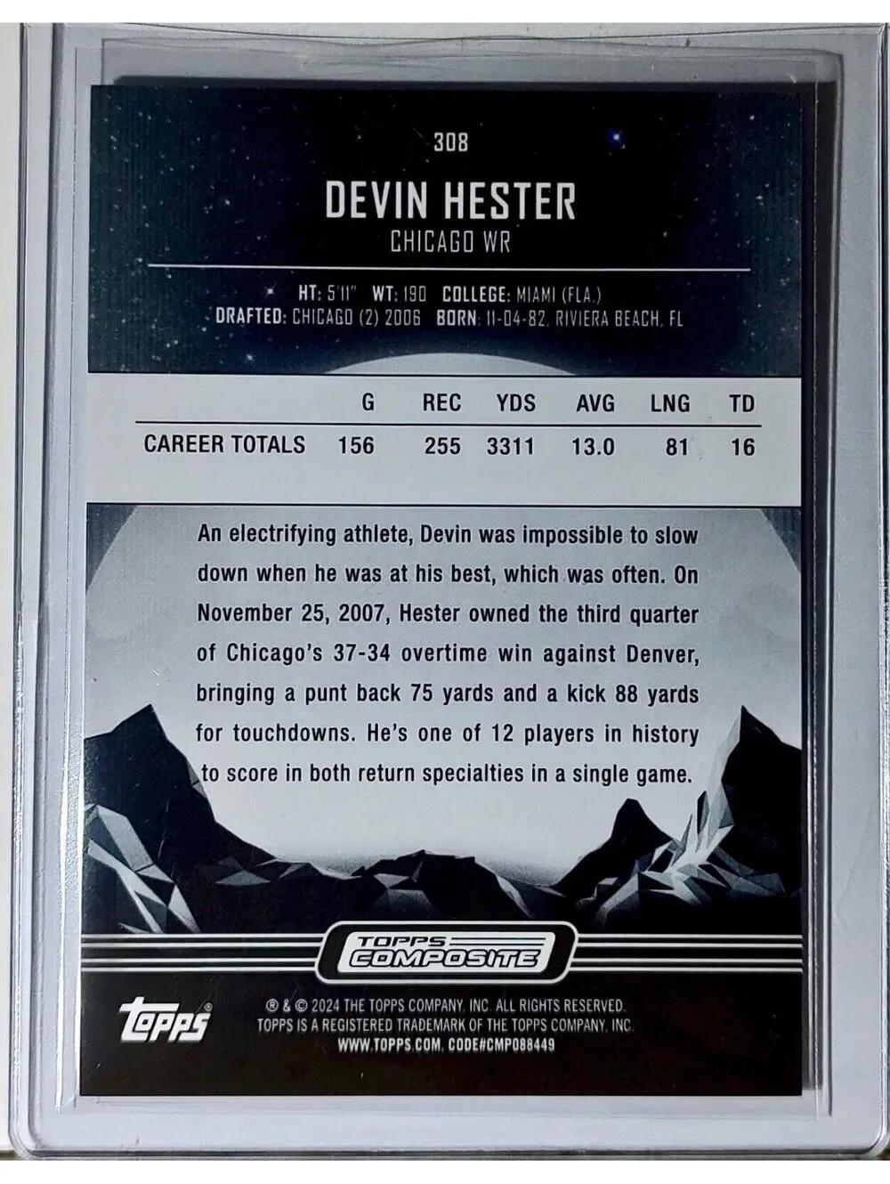 Devin Hester 2023 Topps Midnight NFL #308 Football Card Chicago Bears